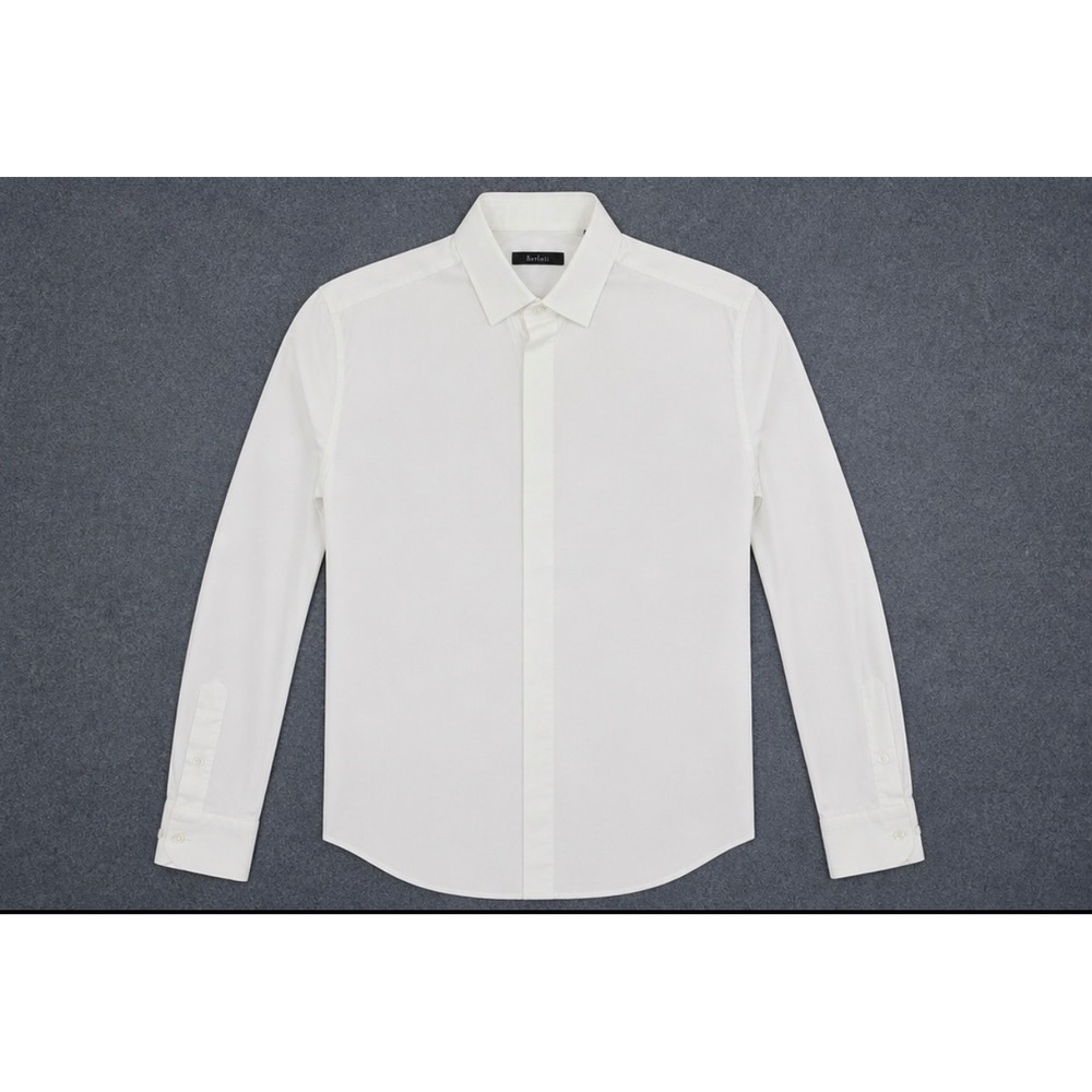 Berluti Mens White Hidden Placket Long Sleeve Dress Shirt Size R39 Made in Italy